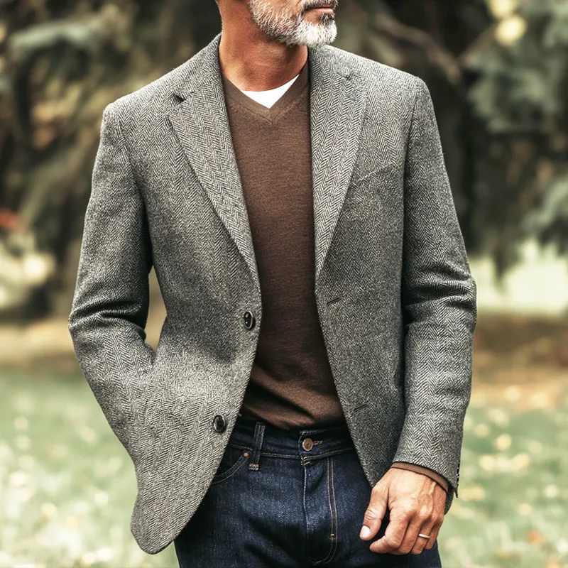 Men's Vintage Herringbone Notch Lapel Two Buttons Blazer MTA0975I3Z sold by Manly product image thumbnail 2