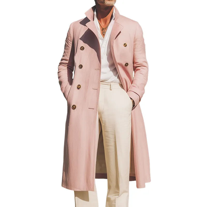 Men's Classic Pink Double Breasted Long Trench Coat MTA1310I7U sold by Manly