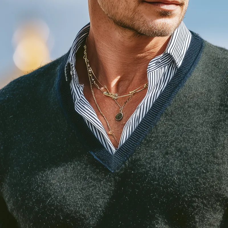 Men's Casual V-neck Forest Green Pullover Sweater MTA1376I3U sold by Manly product image thumbnail 4