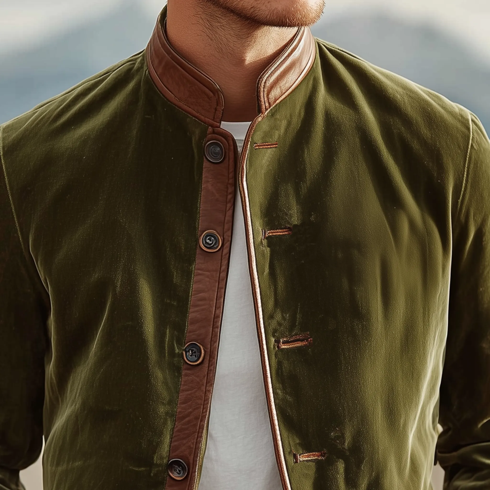 Men's Classic Retro Western Style PU Leather Stand Collar And Placket Slim Fit Velvet Jacket MTA1392I8K sold by Manly product image thumbnail 3