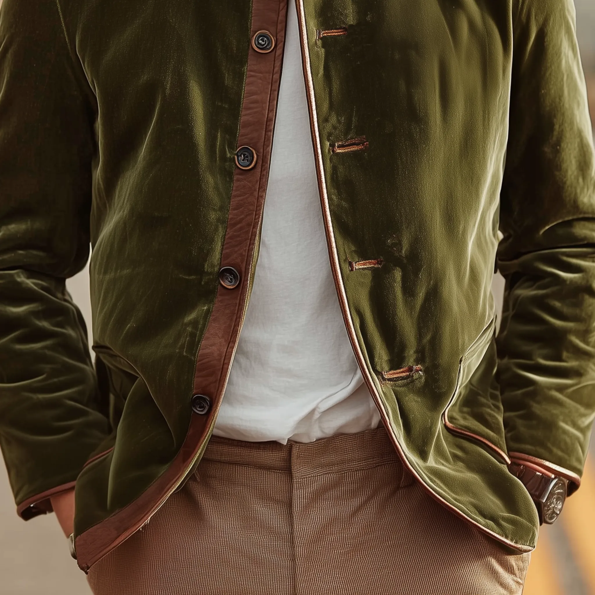 Men's Classic Retro Western Style PU Leather Stand Collar And Placket Slim Fit Velvet Jacket MTA1392I8K sold by Manly product image thumbnail 4