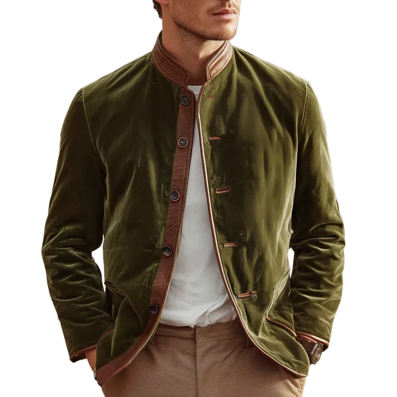Men's Classic Retro Western Style PU Leather Stand Collar And Placket Slim Fit Velvet Jacket MTA1392I8K sold by Manly