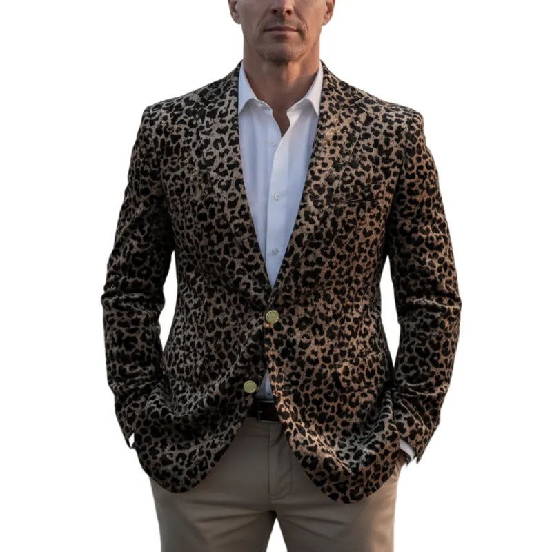 Men's Classic Vintage Velvet Leopard Print Single-breasted Slim-fit Blazer MTA1353I8K sold by Manly