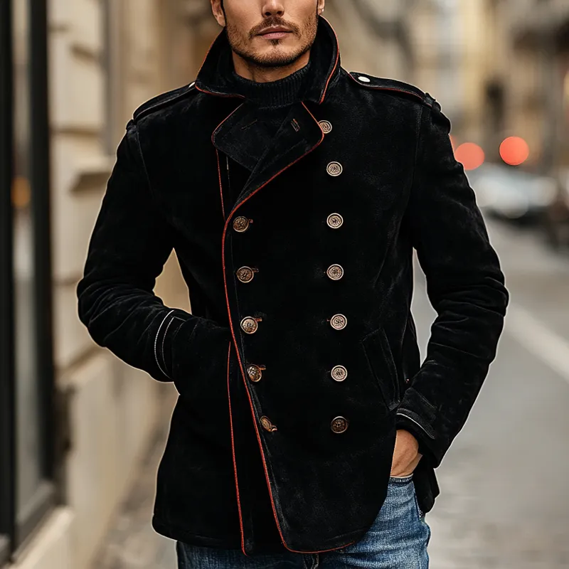 Men's Double-breasted Faux Suede Jacket With Contrasting Panels MTA1391I8X sold by Manly product image thumbnail 2