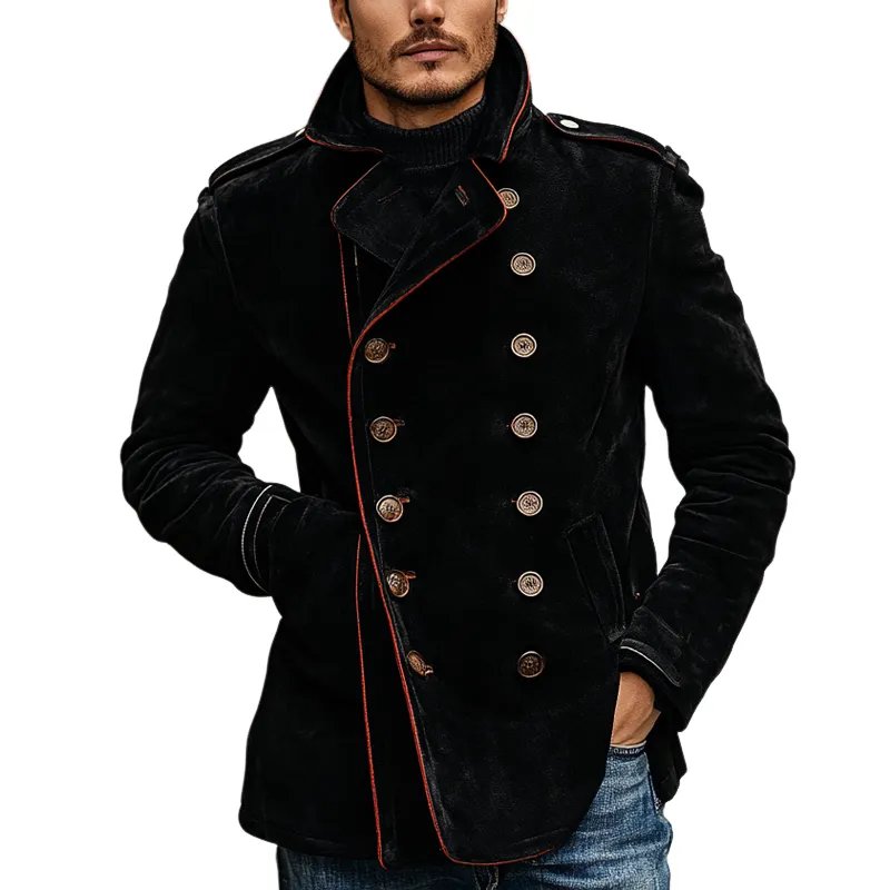 Men's Double-breasted Faux Suede Jacket With Contrasting Panels MTA1391I8X sold by Manly