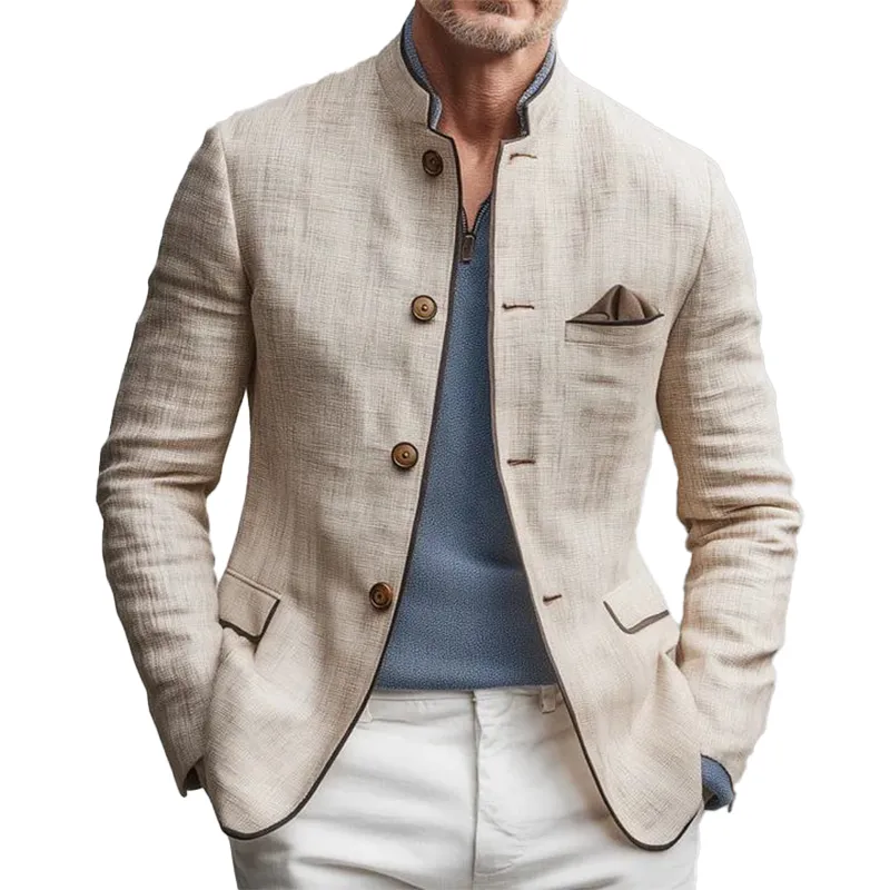 Men's Autumn Fashion Slub Linen Blend Thin Cardigan Jacket MTA1363I7P sold by Manly