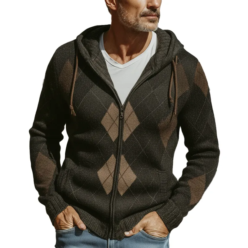 Men's Fall Fashion Diamond Pattern Knitted Jacquard Zipper Cardigan Sweater MTA1389I0P sold by Manly