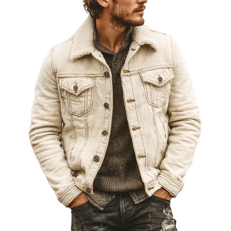 Men's Retro Fleece Lapel Faux Suede Single Breasted Jacket MTA1341I5Z sold by Manly