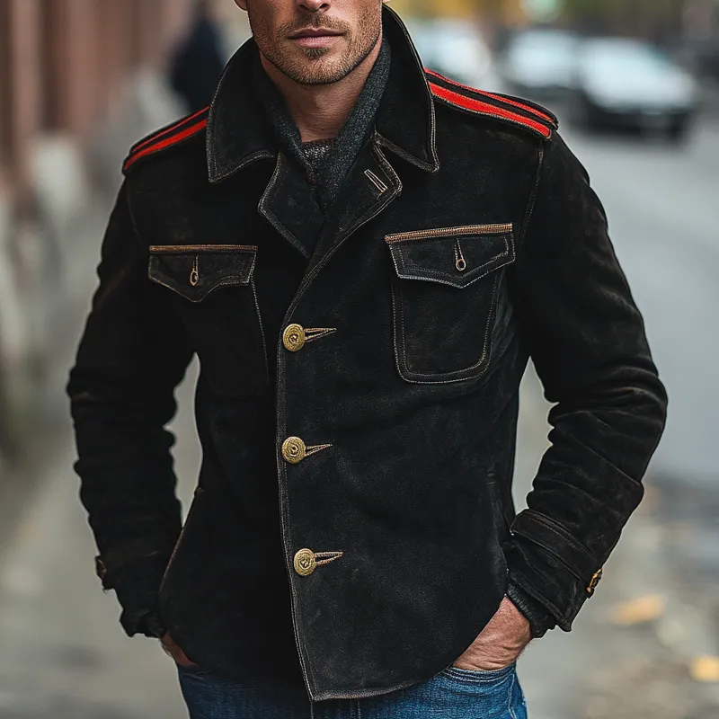 Men's Faux Suede Paneled Single-breasted Lapel Jacket MTA1329I1X sold by Manly product image thumbnail 2