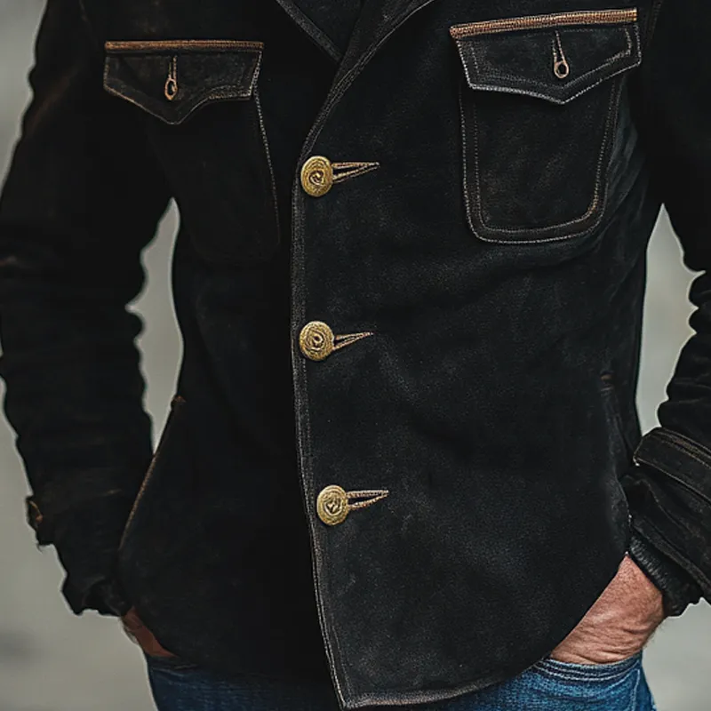 Men's Faux Suede Paneled Single-breasted Lapel Jacket MTA1329I1X sold by Manly product image thumbnail 4