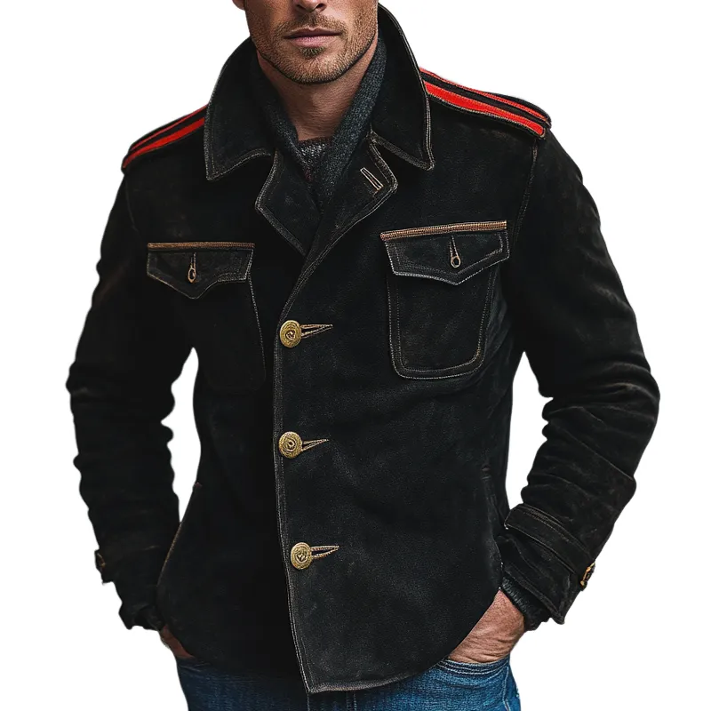 Men's Faux Suede Paneled Single-breasted Lapel Jacket MTA1329I1X sold by Manly