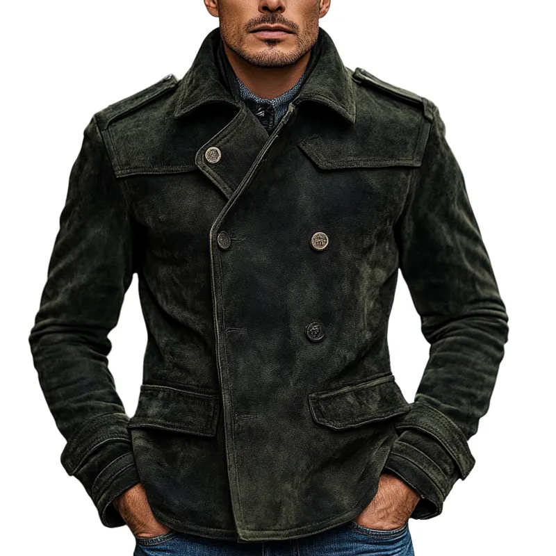 Men's Vintage Faux Suede Lapel Double Breasted Jacket MTA1367I6X sold by Manly
