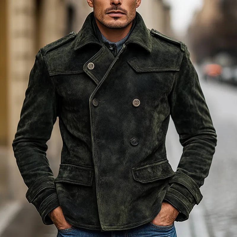 Men's Vintage Faux Suede Lapel Double Breasted Jacket MTA1367I6X sold by Manly product image thumbnail 2