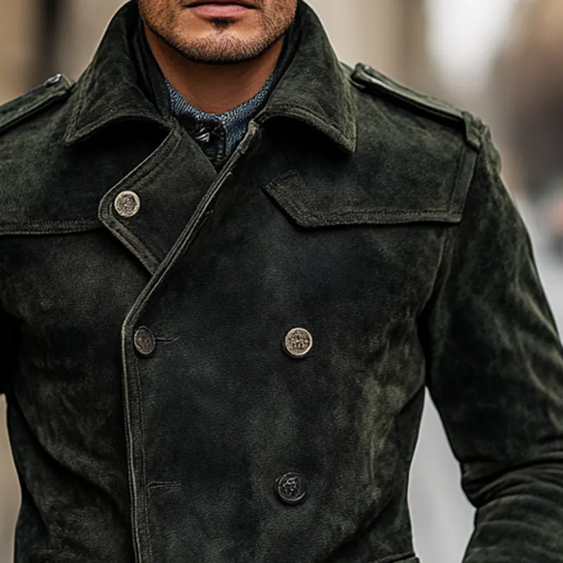 Men's Vintage Faux Suede Lapel Double Breasted Jacket MTA1367I6X sold by Manly product image thumbnail 3