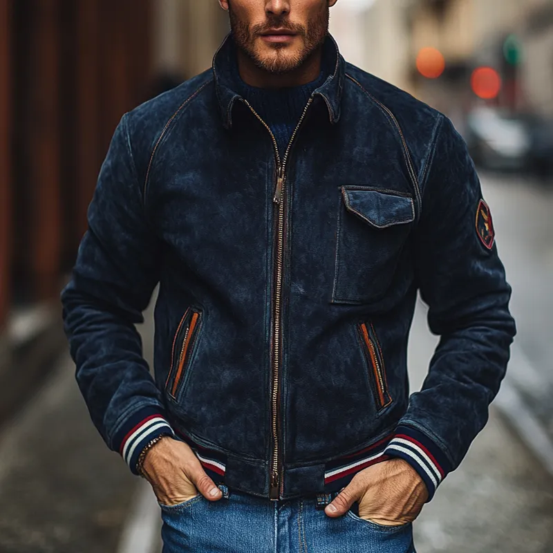 Men's Vintage Slim Fit Faux Suede Lapel Zip-Up Jacket MTA1390I3X sold by Manly product image thumbnail 2