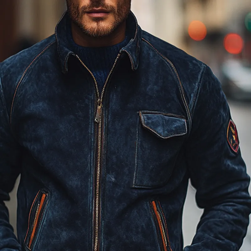 Men's Vintage Slim Fit Faux Suede Lapel Zip-Up Jacket MTA1390I3X sold by Manly product image thumbnail 3