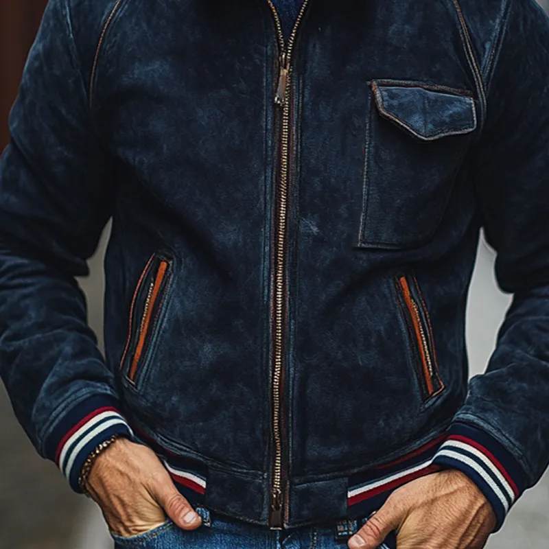 Men's Vintage Slim Fit Faux Suede Lapel Zip-Up Jacket MTA1390I3X sold by Manly product image thumbnail 4