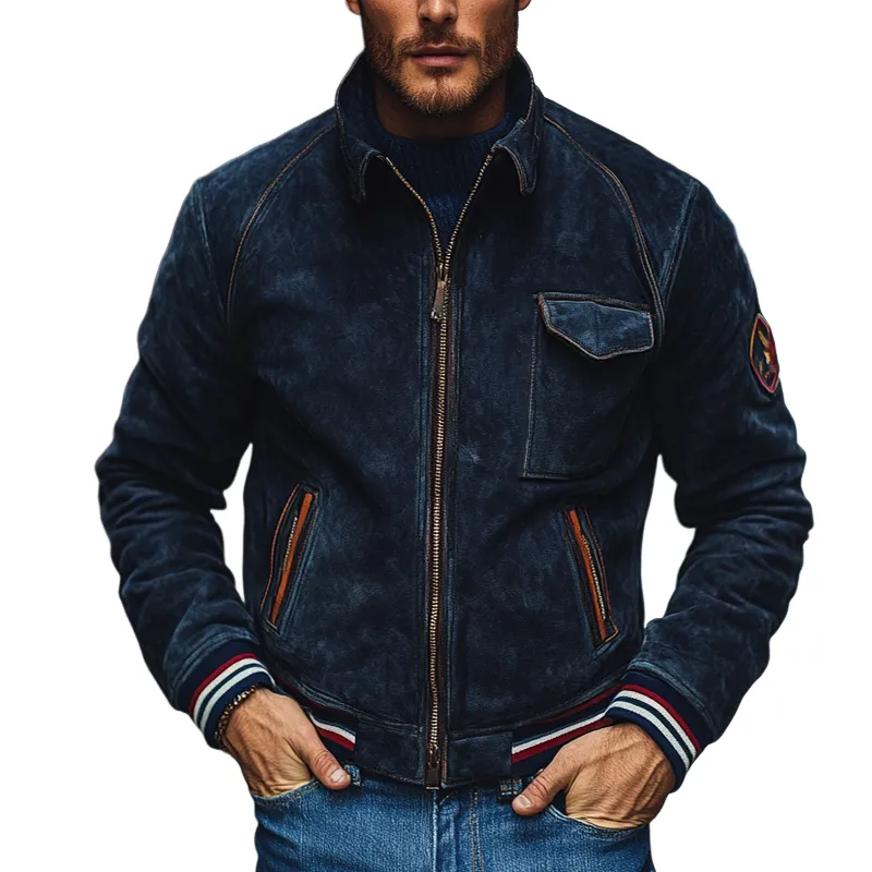 Men's Vintage Slim Fit Faux Suede Lapel Zip-Up Jacket MTA1390I3X sold by Manly