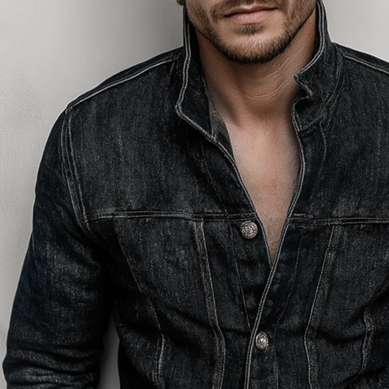 Men's Retro Casual Denim Washed Stand Collar Button Jacket MTA1072I2TO sold by Manly product image thumbnail 3