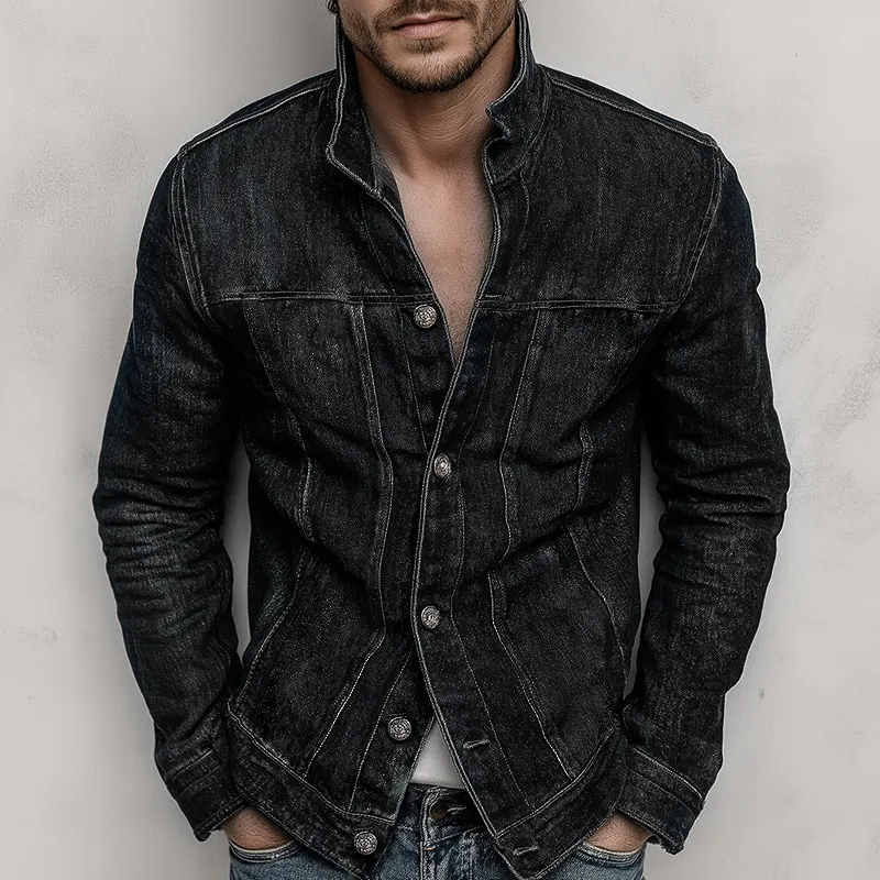 Men's Retro Casual Denim Washed Stand Collar Button Jacket MTA1072I2TO sold by Manly product image thumbnail 2