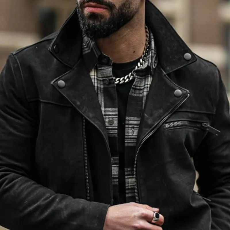 Men's Retro Casual Suede Zipper Short Lapel Biker Jacket MTA1072I0TO sold by Manly product image thumbnail 3