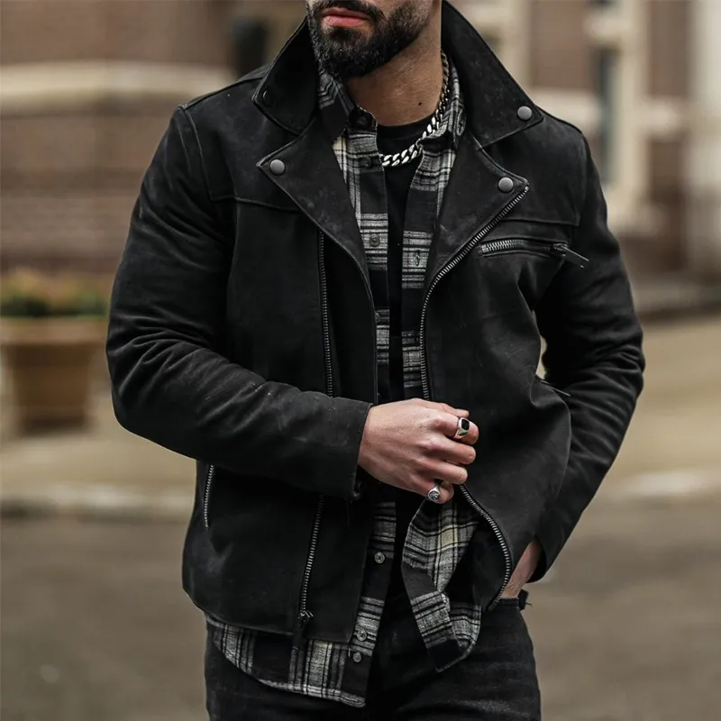 Men's Retro Casual Suede Zipper Short Lapel Biker Jacket MTA1072I0TO sold by Manly product image thumbnail 2