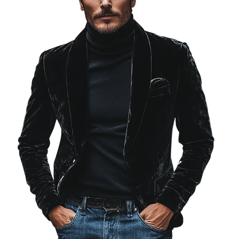Men's Solid Color Velvet Slim-fit Blazer MTA1296I2X sold by Manly