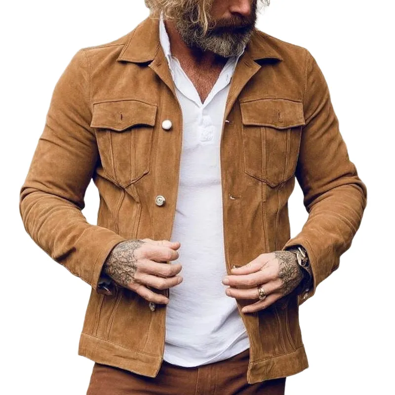 Men's Vintage Faux Suede Lapel Single-Breasted Jacket MTA1216I2X sold by Manly