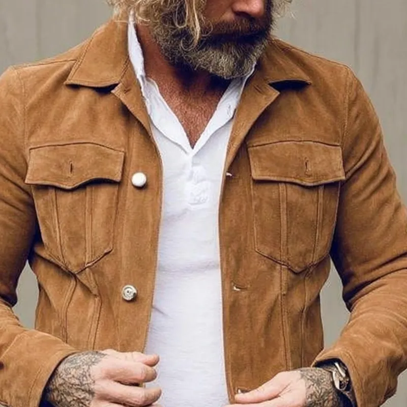 Men's Vintage Faux Suede Lapel Single-Breasted Jacket MTA1216I2X sold by Manly product image thumbnail 3