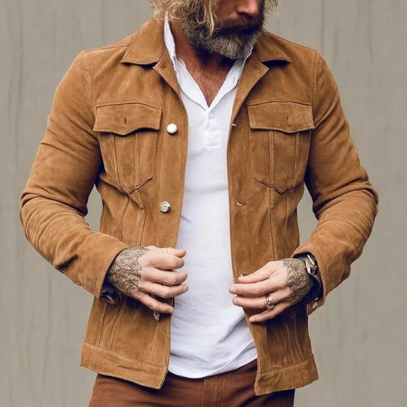 Men's Vintage Faux Suede Lapel Single-Breasted Jacket MTA1216I2X sold by Manly product image thumbnail 2