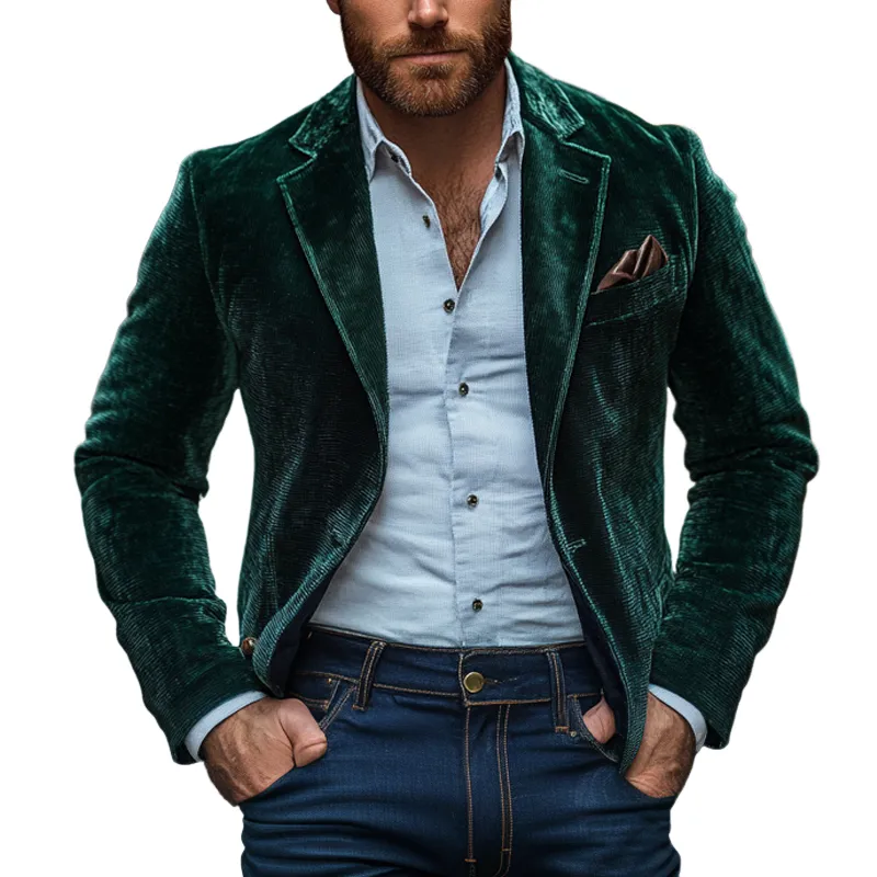Men's Vintage Solid Color Corduroy Lapel Blazer MTA1287I9X sold by Manly