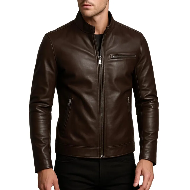 Men's Faux Leather Stand Collar Zipper Biker Jacket MTA1257I6Z sold by Manly