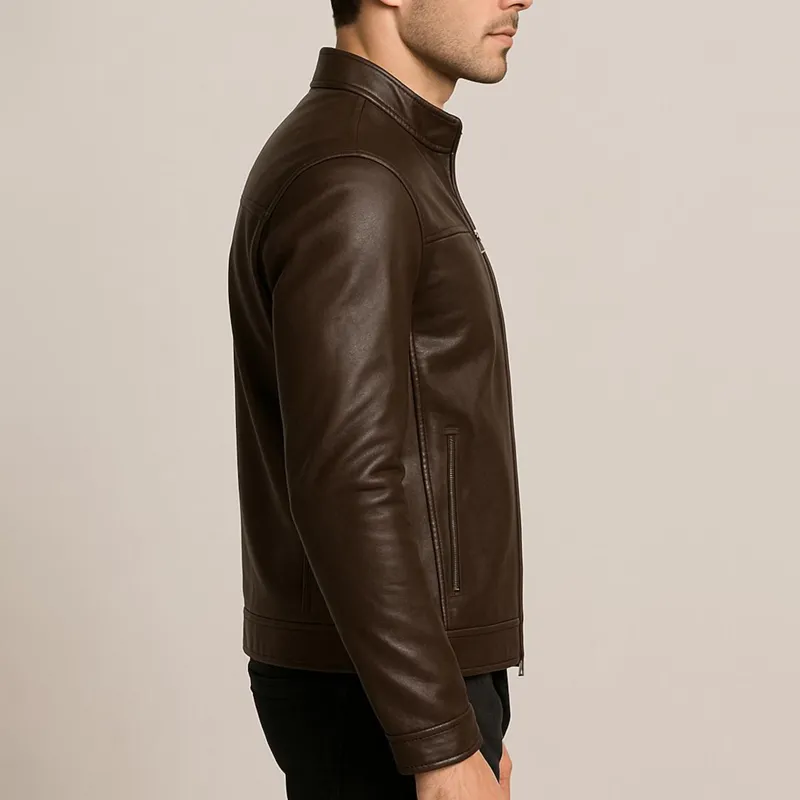 Men's Faux Leather Stand Collar Zipper Biker Jacket MTA1257I6Z sold by Manly product image thumbnail 4