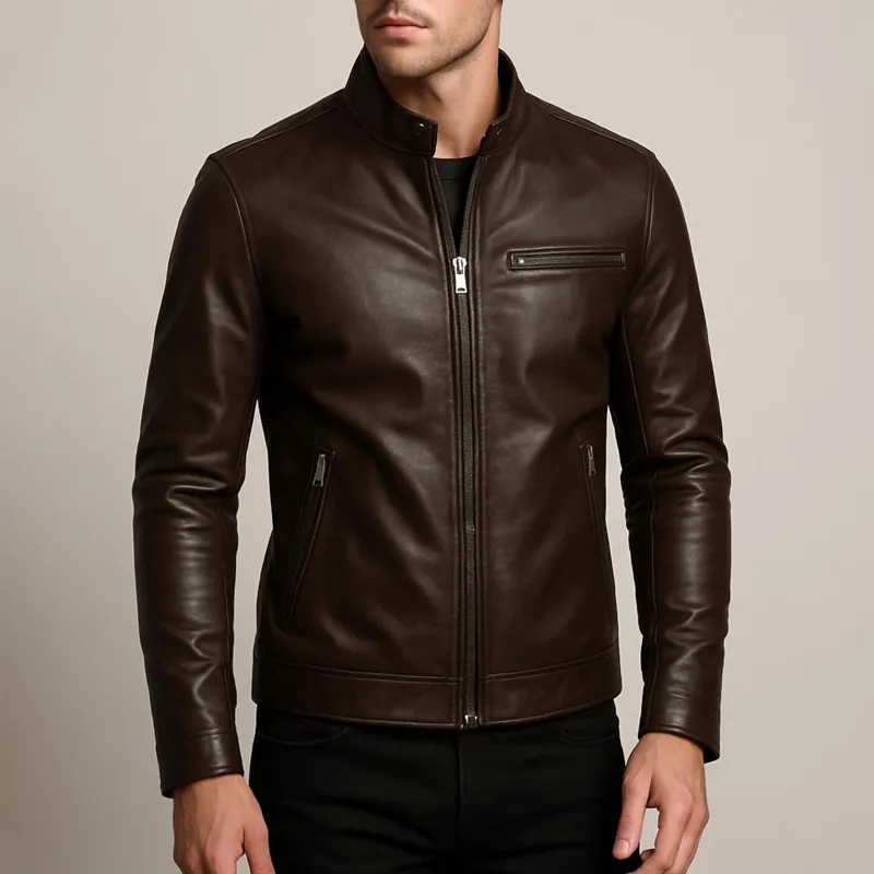 Men's Faux Leather Stand Collar Zipper Biker Jacket MTA1257I6Z sold by Manly product image thumbnail 2