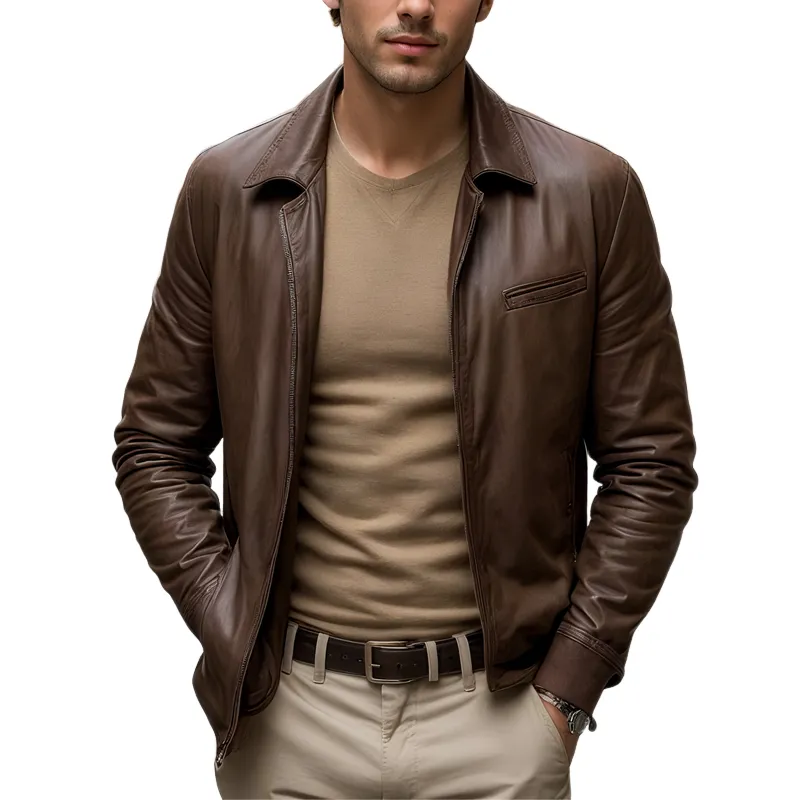 Men's Faux Leather Lapel Zipper Biker Jacket MTA1235I2Z sold by Manly