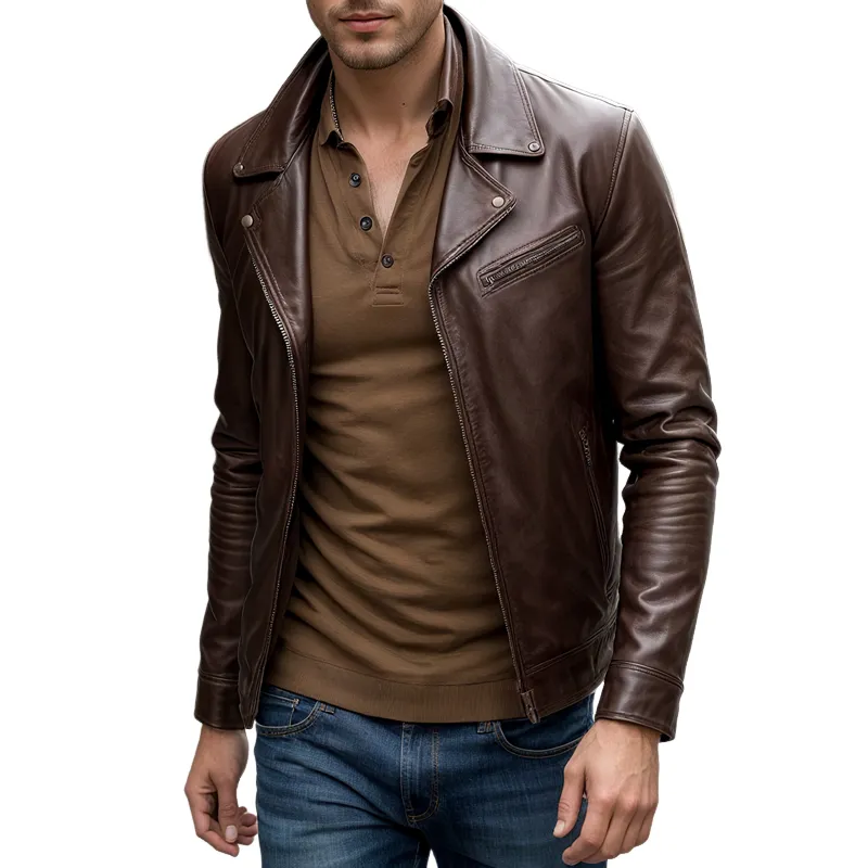Men's Faux Leather Lapel Zipper Biker Jacket MTA1287I4Z sold by Manly