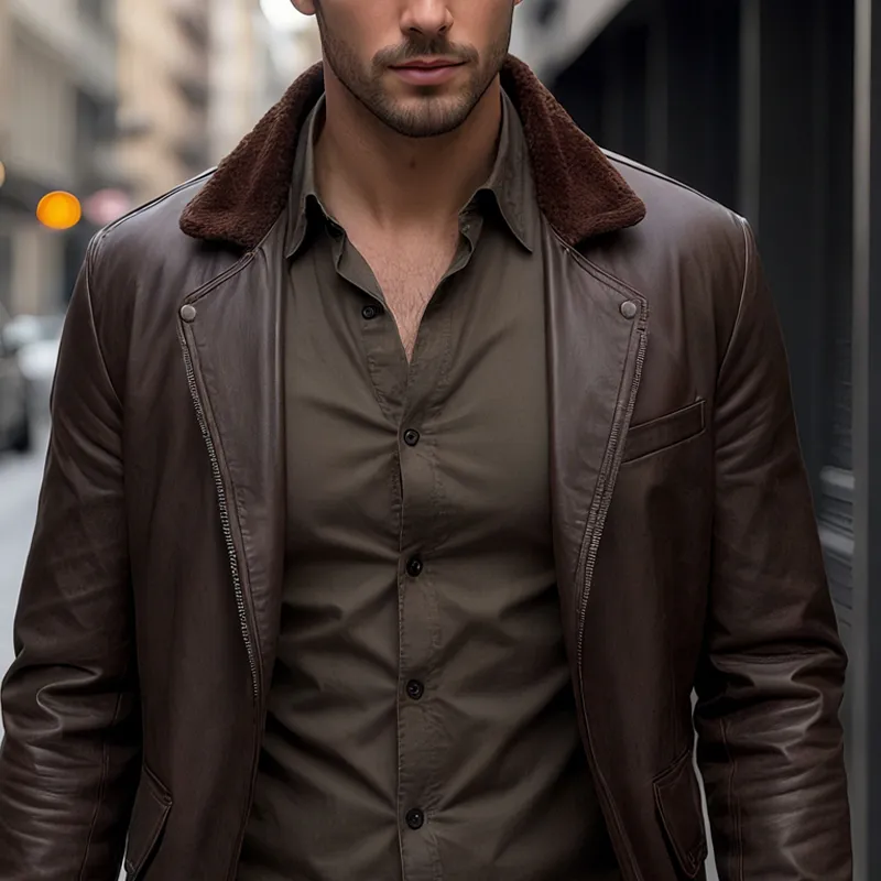 Men's Faux Fur Lapel Splicing PU Leather Zipper Jacket MTA1260I1Z sold by Manly product image thumbnail 3