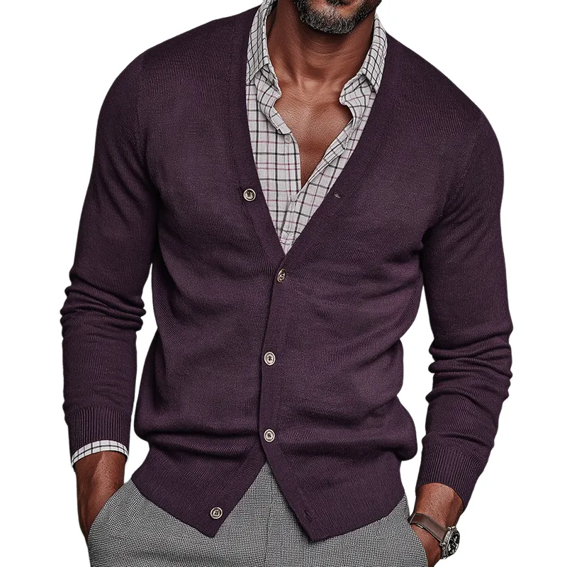 Men's Vintage Casual Solid Color Knitted Button  Sweater Cardigan MTA1523I9TO sold by Manly