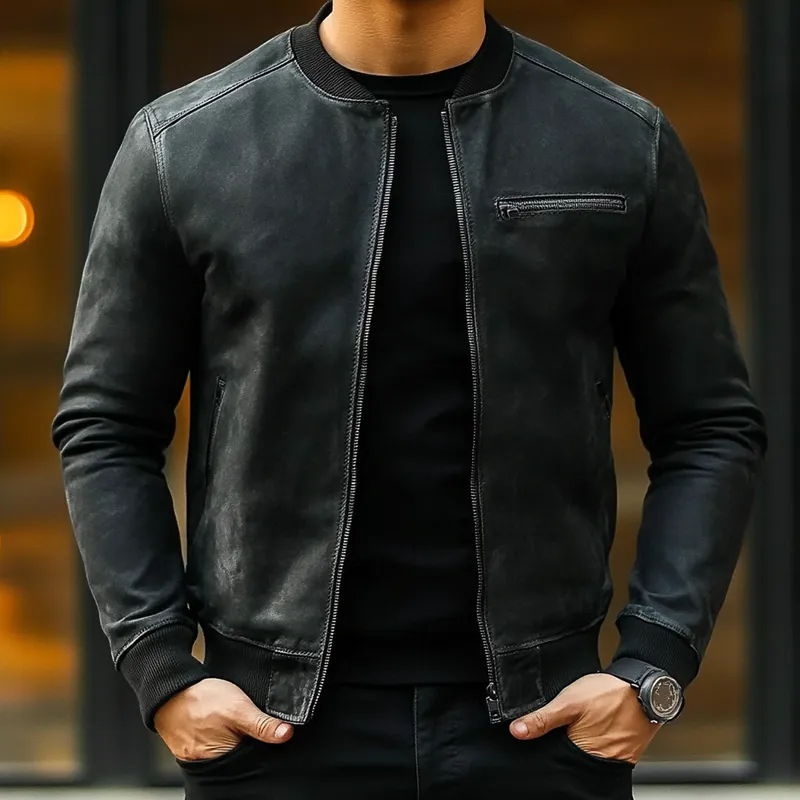 Men's Casual Solid Color Baseball Collar PU Jacket MTA1545I8X sold by Manly product image thumbnail 3