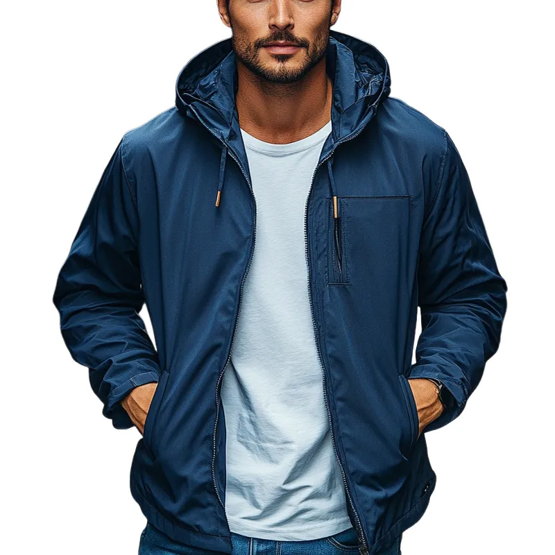 Men's Solid Color Loose Zipper Thin Hooded Jacket MTA1580I8X sold by Manly