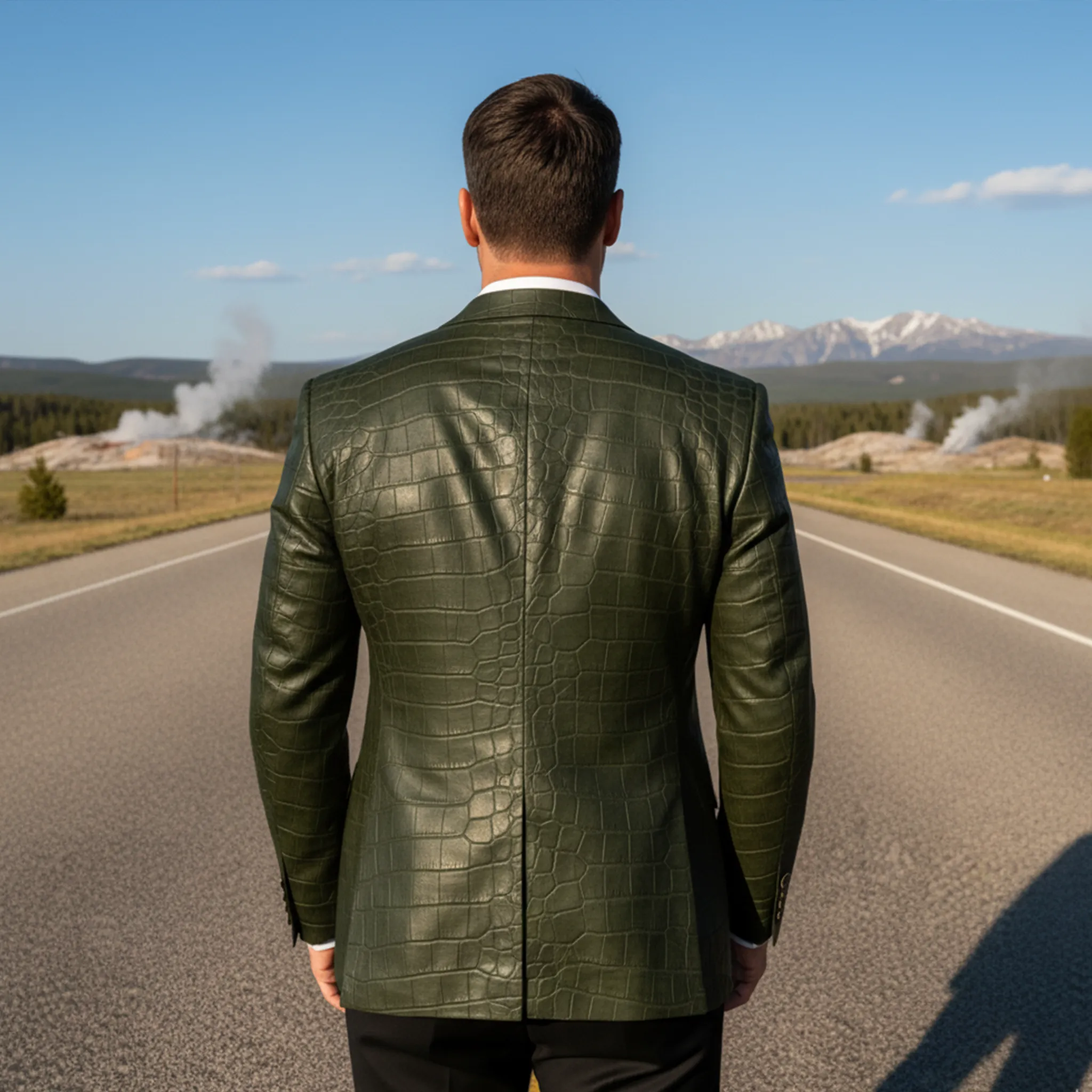 Men's Classic Retro Crocodile Leather Texture PU Leather Single-breasted Slim-fit Blazer MTA1544I0K sold by Manly product image thumbnail 4