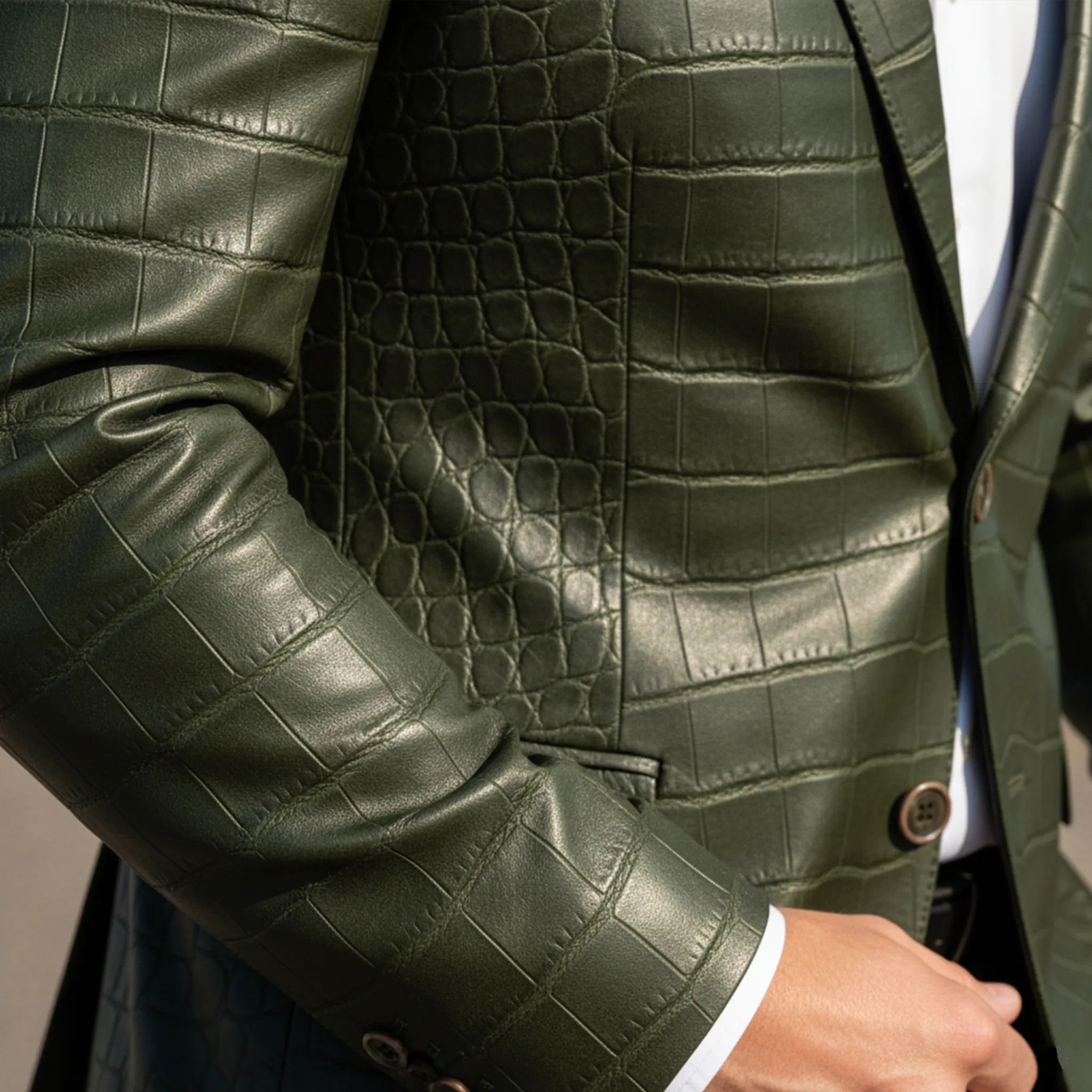 Men's Classic Retro Crocodile Leather Texture PU Leather Single-breasted Slim-fit Blazer MTA1544I0K sold by Manly product image thumbnail 5