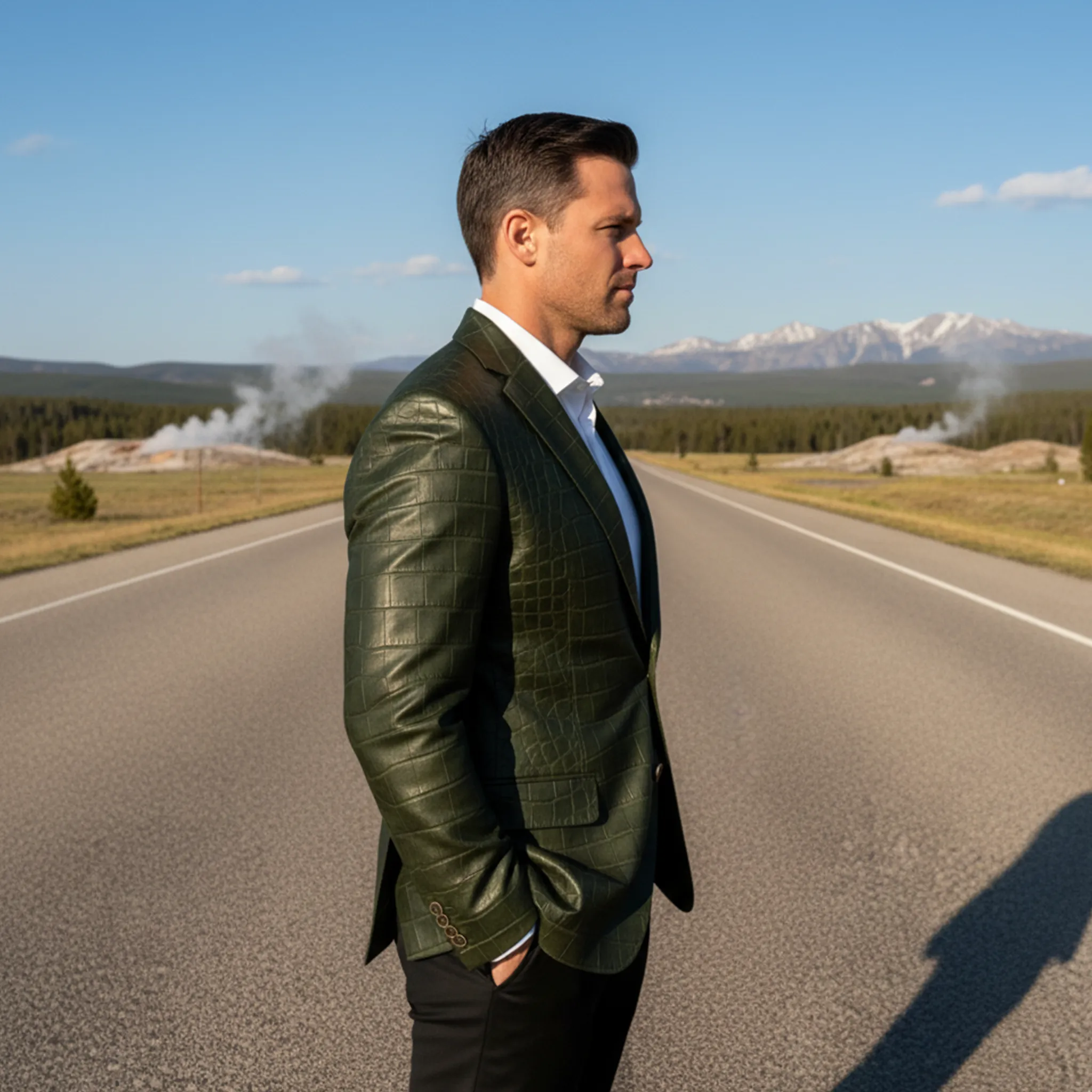 Men's Classic Retro Crocodile Leather Texture PU Leather Single-breasted Slim-fit Blazer MTA1544I0K sold by Manly product image thumbnail 3