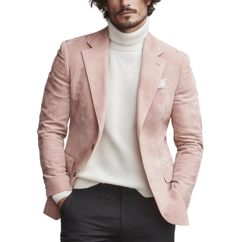 Men's Classic Casual Single-breasted Slim-fit Pink Suede Blazer MTA1597I2K sold by Manly