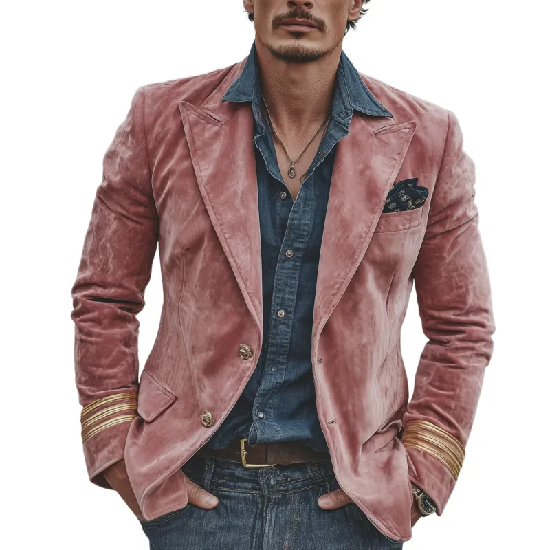 Men's Classic Retro Pink Suede Single-breasted Slim-fit Blazer MTA1558I8K sold by Manly