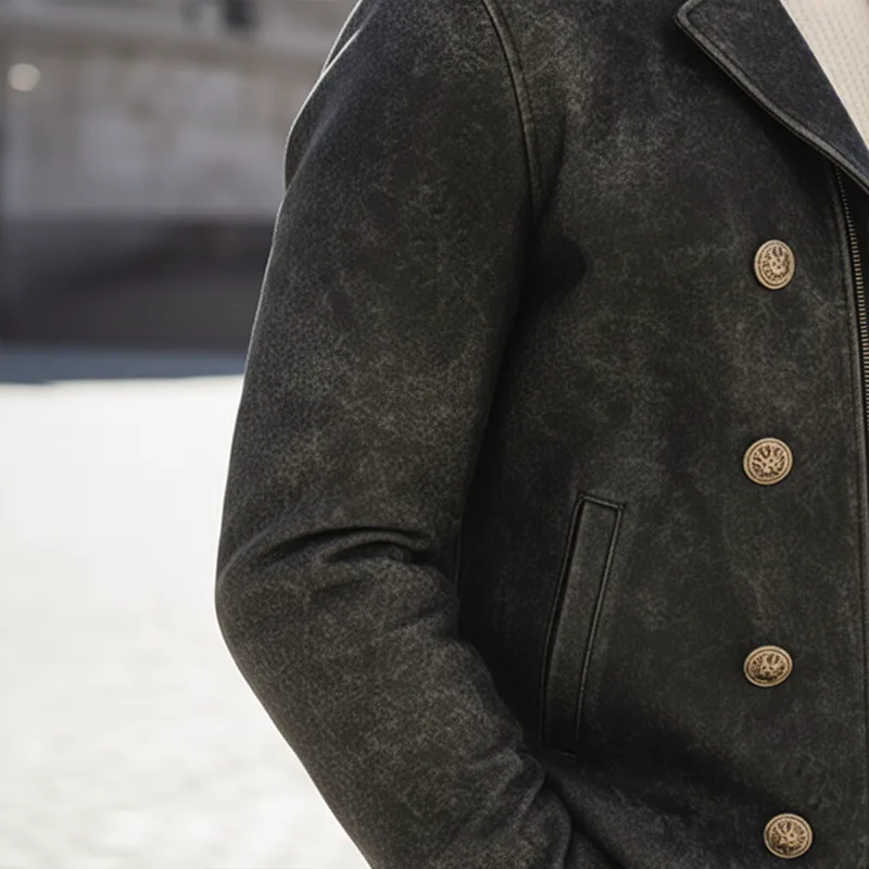 Men's Vintage Textured Zip-Up Lapel Jacket MTA1538I2U sold by Manly product image thumbnail 5