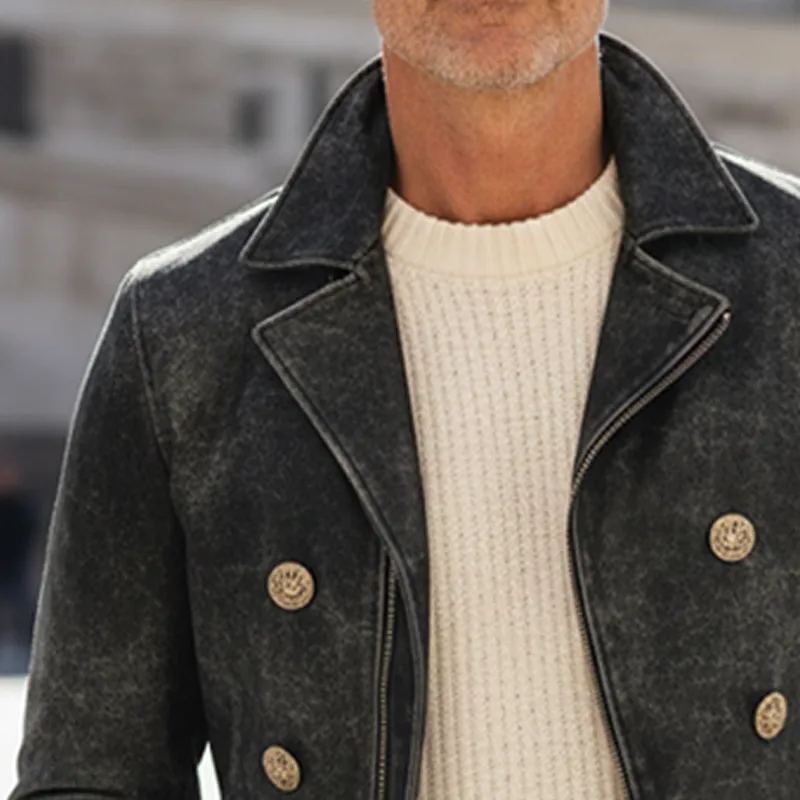 Men's Vintage Textured Zip-Up Lapel Jacket MTA1538I2U sold by Manly product image thumbnail 4