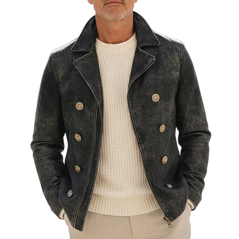 Men's Vintage Textured Zip-Up Lapel Jacket MTA1538I2U sold by Manly