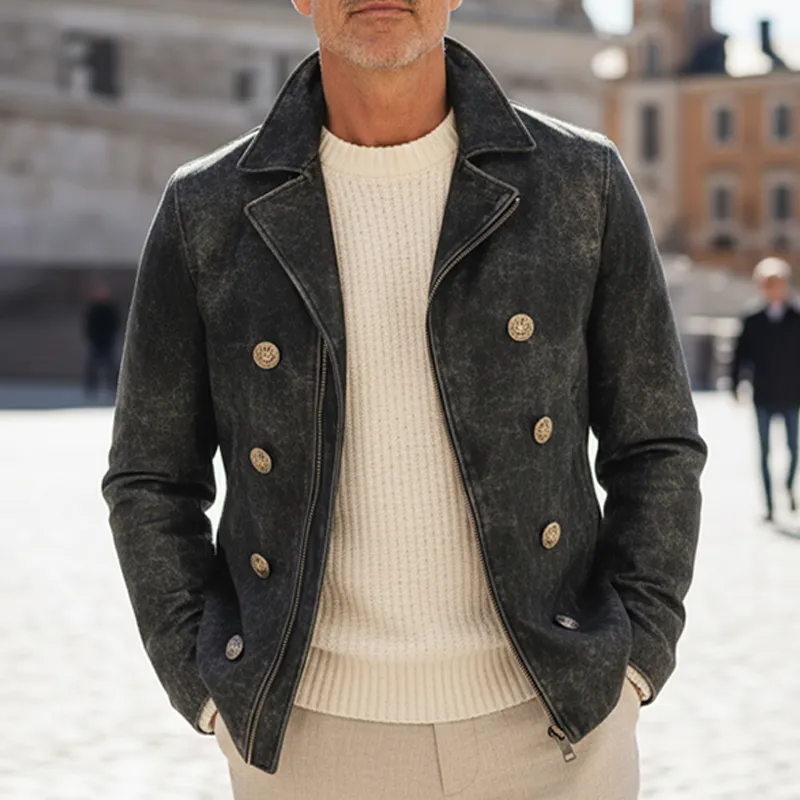 Men's Vintage Textured Zip-Up Lapel Jacket MTA1538I2U sold by Manly product image thumbnail 2