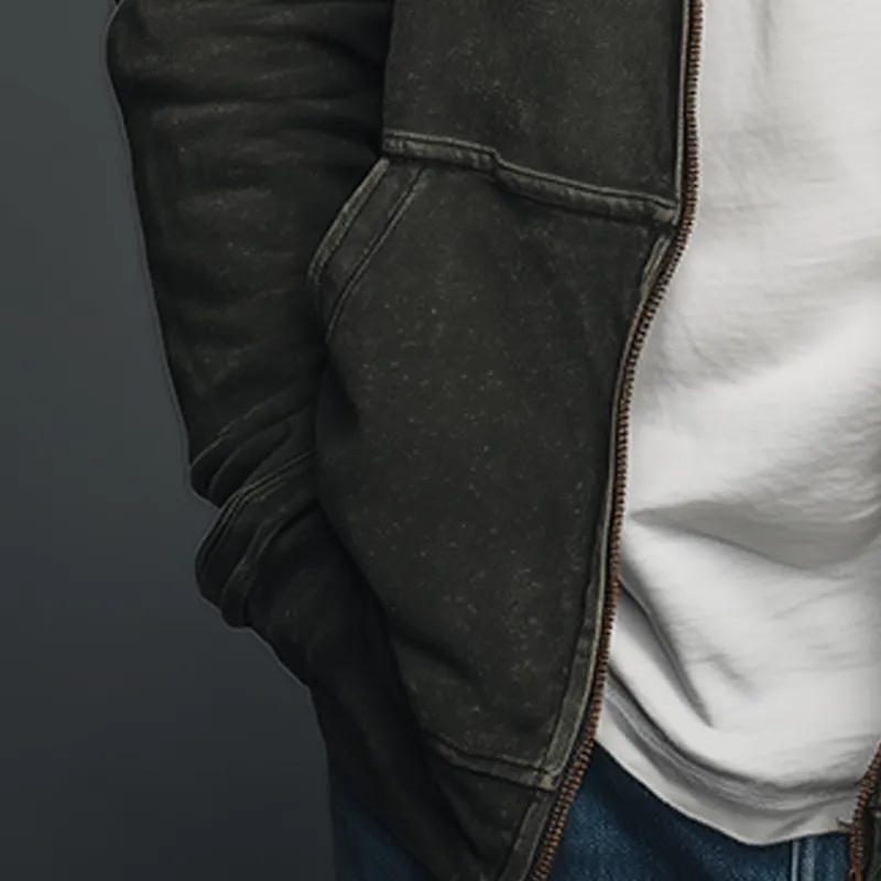 Men's Autumn Retro Washed Distressed Hooded Zipper Sweatshirt Cardigan MTA1337I9P sold by Manly product image thumbnail 5